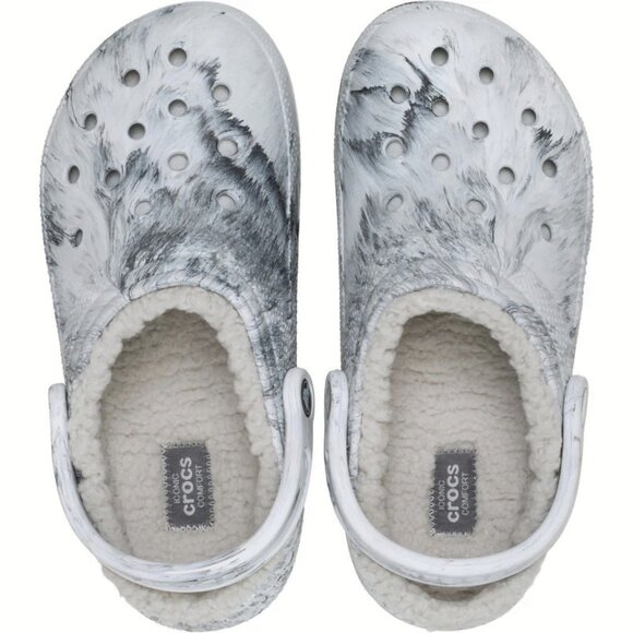 NEW Crocs Sizes 6-10 Women's Classic Lined Watercolor Marbled Clog - Grey Swirl - Picture 5 of 7